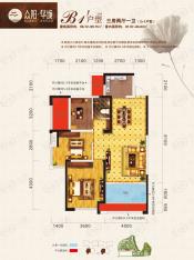 众阳华城16号楼B1\'三号房户型户型图