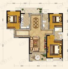 蚌埠万达广场12号B三室两厅两卫 建筑面积约117-129㎡户型图