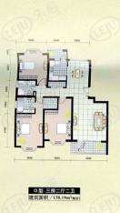 海逸公寓一期房型: 三房;  面积段: 107.02 －138.22 平方米;户型图