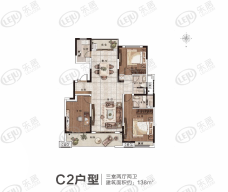 唐河建业公园里3室2厅2卫户型图