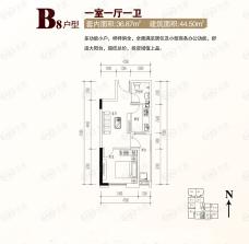 万千城江津国际商圈B8户型 套内36.87㎡建面44.5㎡户型图