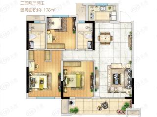 大东海江山府108㎡三房户型户型图