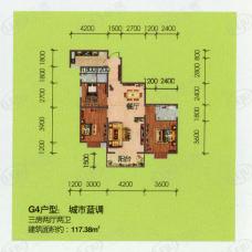 林河春天G4户型城市蓝调3室2厅2卫户型图