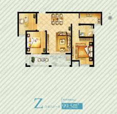 芜湖春天里3号楼Z户型 3室2厅1卫户型图