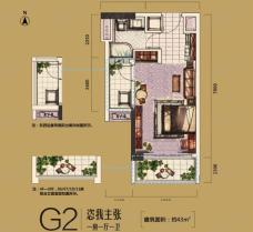 珠江郦城G2户型 一房一厅一卫户型图