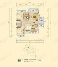 东方新城3室2厅2卫户型图