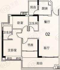 可逸家园4栋3-4，6-20，22-29层02单位三房两厅户型图