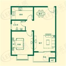 园林美墅两室两厅一卫户型图