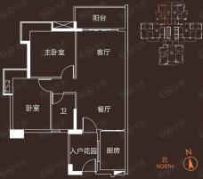 富力现代广场D3、D4、D5栋03户型83平米2房2厅1卫户型图