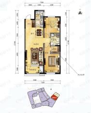 中海国际社区四期HOT 8号楼标准层 B1户型 两室两厅一卫户型图