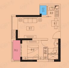 正祥贵里F户型 建筑面积约48平米 一房一厅一卫户型图