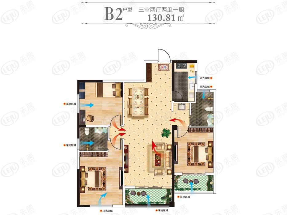 新华百汇国贸中心户型图公布 130.81~131.87㎡约15000-26000元/㎡