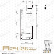 明城国际中心A24/25户型一室一卫户型图