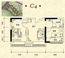 四联悦苑1室1厅1卫户型图