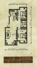 璟悦香湾房型: 二房;  面积段: 66 －90 平方米;户型图