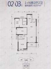 美的西海岸16座02、03单位户型图