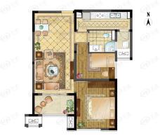 苏高新大成珺A户型约89平2室2厅1卫户型图