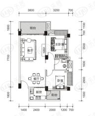 宏新蜜糖小城C1户型 76-77㎡两房两厅一卫户型图