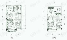保利林语联排别墅二层、三层平面图户型图
