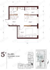 柏悦星城5#2单元2门1室2厅1卫使用面积33.68平米户型图