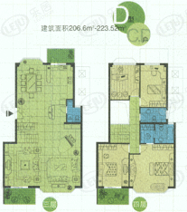 春天花园一期房型: 叠加别墅;  面积段: 202 －260 平方米;
户型图