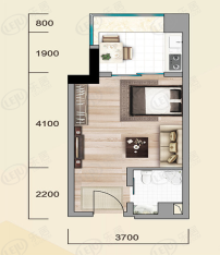 建实帝景公馆1室1厅1卫户型图