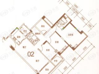 龙光玖悦城雅居乐白鹭湖贝悦湾5栋02户型3室2厅1卫1厨户型图