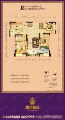 耀江豪廷R户型（3+1）房两厅一卫户型图