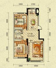 紫金豪庭一期紫鑫尚苑 D户型图 两室两厅一卫99.06平米户型图
