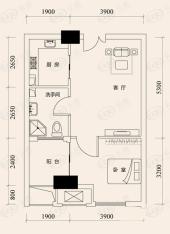 Smart公寓smart公寓F户型1室1厅1卫1厨 67.40㎡户型图