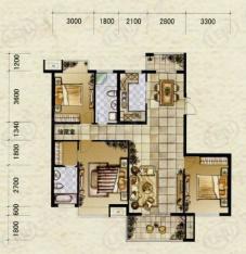 盛世豪庭三期香园位于1#的中间套，三房两厅两卫，143平米－47套户型图