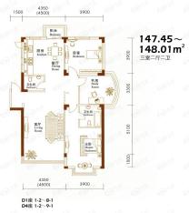 城建东逸花园二期房型: 三房;  面积段: 131 －159 平方米;户型图