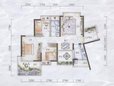 富通城四期房型: 三房;  面积段: 80 －90 平方米;户型图