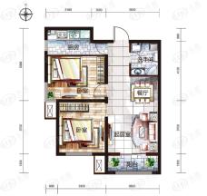 中国铁建国际城一期2室2厅1卫户型图
