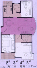 东方名筑-馥园房型: 三房;  面积段: 102.65 －124.26 平方米;户型图