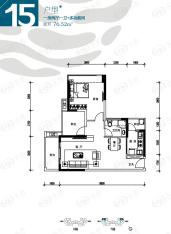 招商果岭15户型1房2厅1卫76.52平米户型图