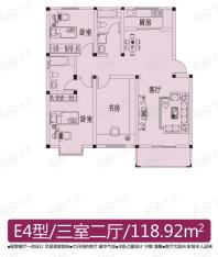 卧龙山庄E4户型 三室两厅一卫 118.92平米户型图