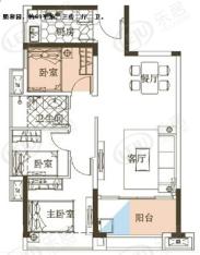 君成熙和园C2型2+1房2厅2卫69平米户型图