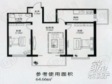 东一时区二居 64.66平方米户型图