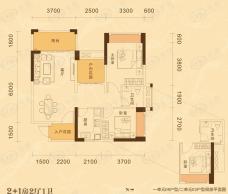 泰豪南山翡翠84.99-86.02平米的2+1房2厅1卫户型图