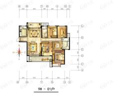 星河丹堤城央印9#楼01户型四房两厅两卫173平米户型图