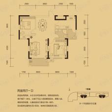 浩汉公园仕家B-1户型图 两房两厅一卫户型图
