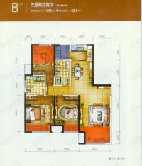 金地西沣公元3室2厅2卫户型图