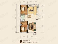 万龙国际城三期B户型建面约97.26-100.61平户型图