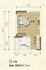 北部湾大厦1室1卫户型图