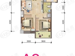 淮河新城公寓A2户型83㎡（两室两厅一厨一卫）户型图