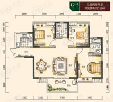 湘域熙岸G1-2户型三房两厅两卫户型图