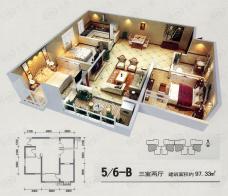 海璟国际在售5/6-B户型模型 三室两厅户型图