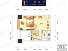 朗廷览江1室1厅1卫户型图