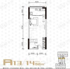 明城国际中心A13/14户型一室一卫户型图
